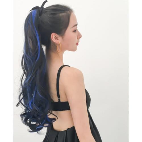 Synthetic Wig 48 cm Long big wave long curly hair artifact invisible lifelike braid curly colorful ponytail Hair Wigs for Women