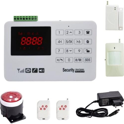 Home security protection GSM SMS wireless Alarm system PIR Motion detector Smoke alarm Magnet door Sensor Wireless siren