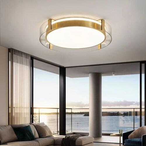 Nordic all copper ring glass ceiling lights living room rectangular bedroom lamp luxury post modern study ceiling lamps fixtures