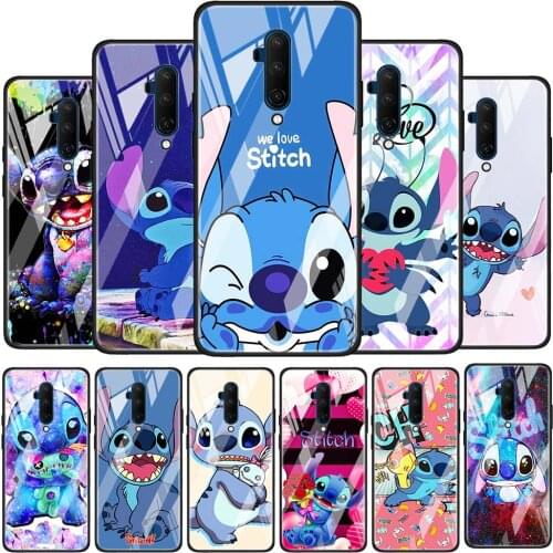 Stitch cute cartoon Glossy Protection Cover for OnePlus 9R 9 8T 8 7T 7 Pro Nord Z 5G Luxury Tempered Glass Phone Case