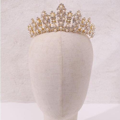 Rhinestone Pearl Wedding Wedding Golden High-end Crystal Baroque Crown Hair Accessories BH