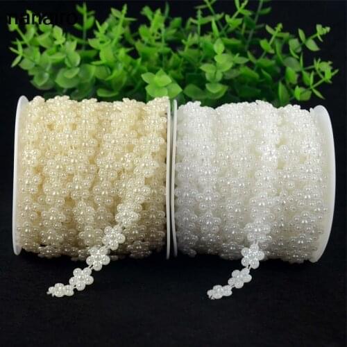 Cheap 3M Plum Style Fishing Line Artificial Pearl Chain Clasp Flower Wedding Ring Decorated White and Beige DIY Scrapbooking
