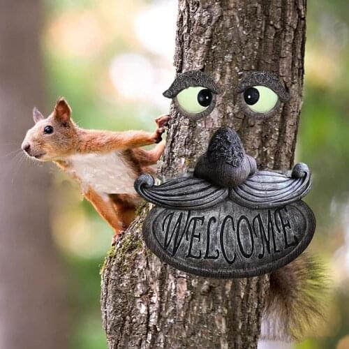 Garden Elderly Tree Face Ornament Glowing Eyes Resin Craft Art Outdoor Sculpture Garden Courtyard Tree Decoration