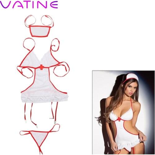 VATINE 3 piece/set Nurse Costumes Cosplay Sexy Women Halter Nurse Uniforms Erotic Lingerie Cosplay