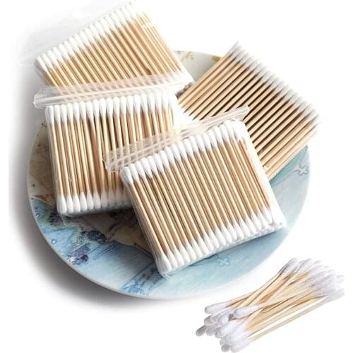 100/200PC Double Head Cotton Swab Women Makeup Cotton Bud Tip For Medical Wood Sticks Nose Ears Cleaning Cotton Buds Makeup Tool