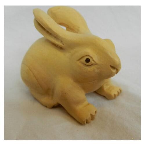Vintage Carved Wooden Japanese Netsuke - Boxwood Rabbit