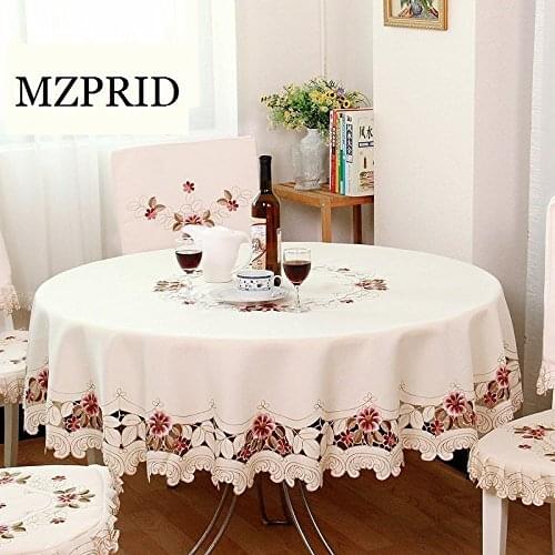 WINLIFE Europen Rustic Floral Embroidered Tablecloth Round Table Cloth Chair Cover