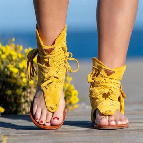 Womens Retro Sandals Gladiator Ladies Clip Toe Vintage Boots Casual Tassel Rome Fashion Summer Woman Shoes Female 2021 New