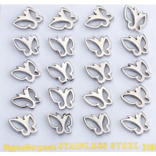 10 Pairs Butterfly Earrings Women Girl Pendientes 2021 Stainless Steel Wholesale Earring Sets Gold Color Samll Earring Mujer