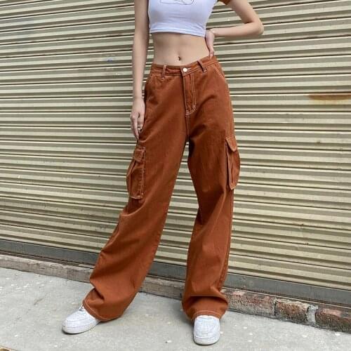 2021 Summer New Style Womens Pocket Open Stitch High Waist Slimming Loose Denim Overalls Straight Trousers S M L