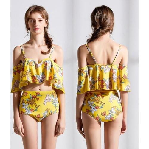 Women Two Piece Swimsuit Ruffle Flounce Swimwear High Waisted Print Bikini Set Bathing Suit Beachwear
