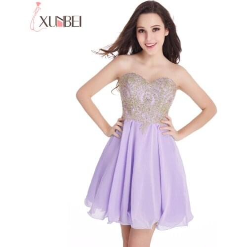 2019 Sweetheart Gold Lace Lavender Chiffon Short Homecoming Dresses Formal Prom Cocktail Party Dresses vestidos de graduacion