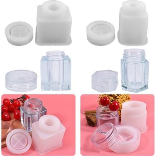 1 Set Storage Bottle Jar Crystal Epoxy Resin Mold Sealed Container with Lid Silicone Mould DIY Crafts Casting Tools Drop Ship