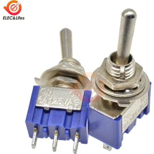 10pcs MTS-102 Toggle Switch 3Pin 2 Position Latching SPDT MTS102 ON-ON 125V/5A 250V/2A 1/4 Inch Mounting 13*8/13*7MM