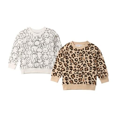 Cute Baby Girl Boy Spring Autumn Sweatshirt Bunny Leopard Print Kids Pullover Top Warm Clothes Long Sleeve Toddler Sweatshirt