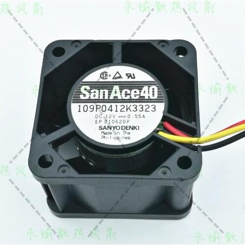Sanyo Denki 109P0412K3323 DC 12V 0.55A 40x40x28mm 3-wire Server Cooling Fan