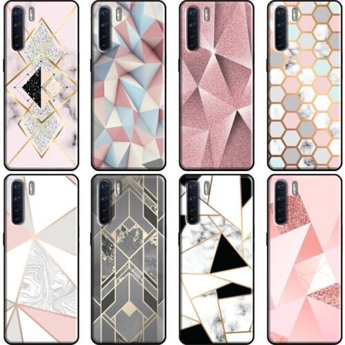 Geometric Gold Marble Case For OPPO Reno 2 Z 4 Pro A5 A9 A31 A53 2020 A1K A3S A5S A15 A52 A72 A83 F5 F7 Cover