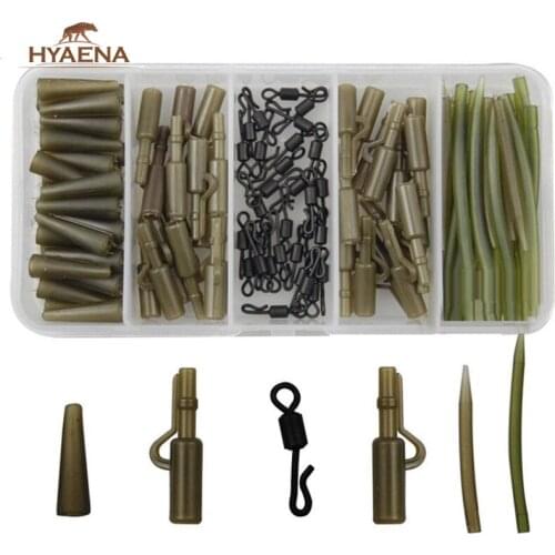 Hyaena 120pcs Anti Tangle Sleeves Tail Rubbers Safety Lead Clips Quick Change Swivels Set Fishing Tackle Box Accessories