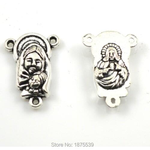 Catholic rosary centerpiece 3 holes mother Mary and child Jesus