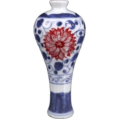 China Old Porcelain Blue And White Underglaze Red Lotus Vase
