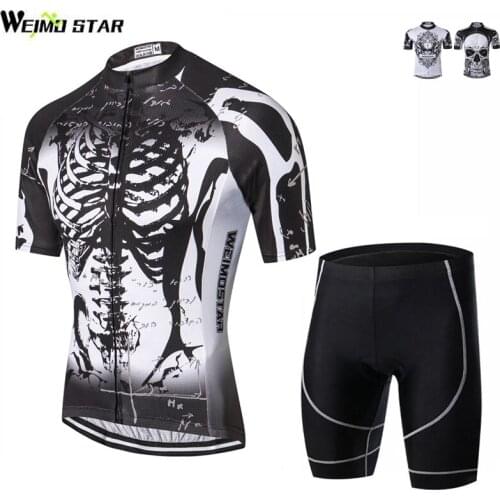 Men Cycling Jersey Set Black Skull Ropa Ciclismo Bicycle Cycling Clothing Breathable Quick Dry MTB Bike Jersey Bib Shorts