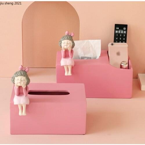 Cute Girl Tissue Box Character Sculpture Crafts High-end Household Multi-function Pumping Box Remote Control Debris Storage Box
