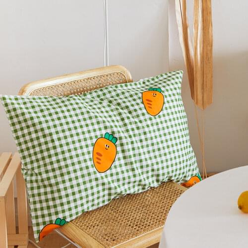 Cilected Cute Cartoon Green Lattice Carrot Pillowcase 100% Cotton Children Envelope Pillow Protection Cover Decoration