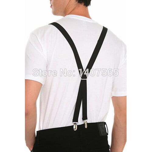 Fashion Mens suspenders 2.5cm width 4 clips and Unisex Stripes Braces Suspenders black for adult free shipping
