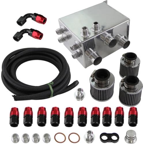 Power Driven OIL CATCH CAN / BREATHER TANK RACE KIT W/ HOSE FOR VTEC BLACK