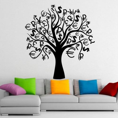 Money Sign Wall Decal Money Tree Bank Notes Wall Stickers Home Interior Design Art Murals Bedroom Decor Vinyl Stickers C209