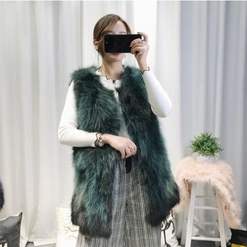 2020 New women winter raccoon fur vest coat warm thick Gradient color long real nature raccoon fur coat vest free shipping JN017