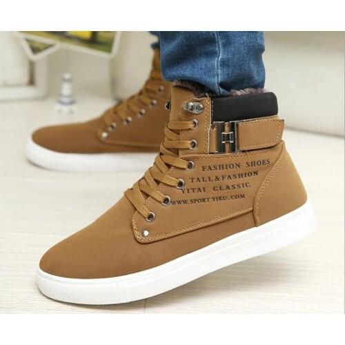 New fashion Men Boots Fashion Warm Winter Men shoes Autumn Leather Footwear For Man New High Top Canvas Casual Shoes