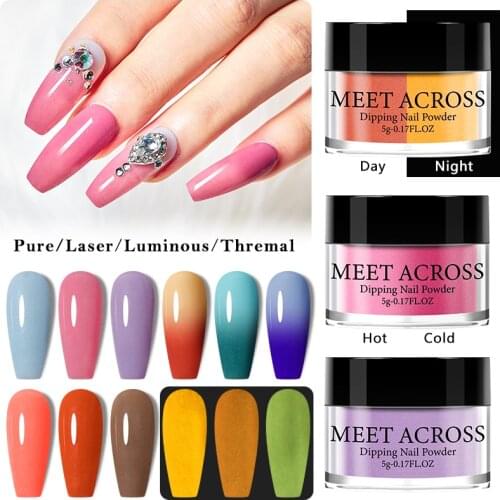 MEET ACROSS 5g Dipping Nail Powder Holographics Nail Pigment Dust Power Natural Dry Without Cure Nail Art Decorations