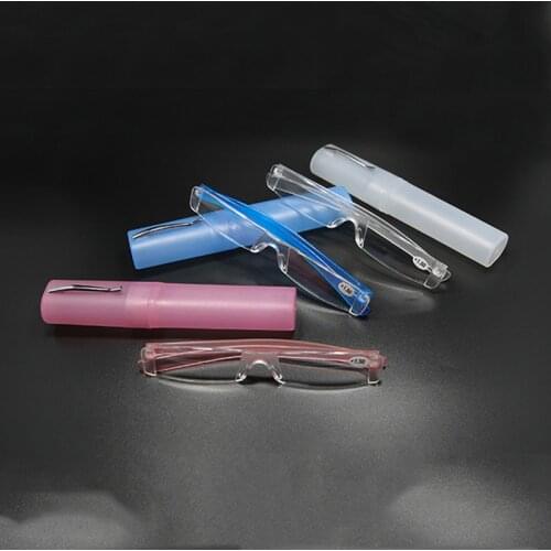 Rimless Reading Glasses Resin Clear Lens Women Men Portable Pen Tube Case Presbyopia Eyeglasses +1.0 1.5 2.0 2.5 3.0 3.5 4.0
