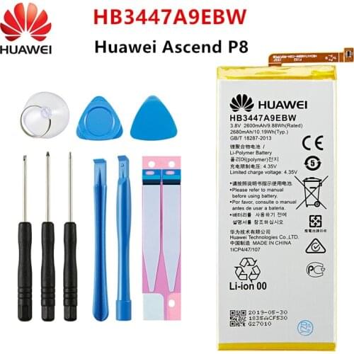 Hua Wei 100% Orginal HB3447A9EBW 2680mAh Battery For Huawei Ascend P8 GRA-L09/UL00/CL00/TL00/TL10/UL10 Batteries +Tools
