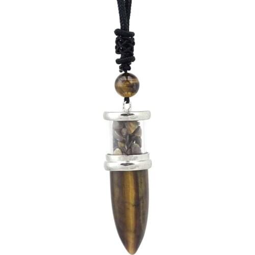 KFT Natural Tiger Eye Stone Pendulums Necklace Bullet Shape Wishing Bottle Pendulum Stone Pendant Women Men Jewelry