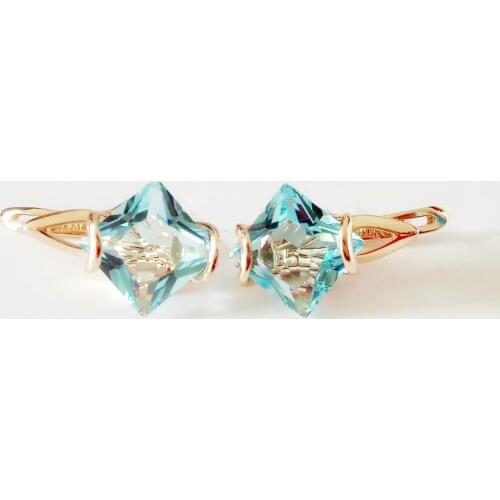 Earrings 2020 Russian 585 Gold Color Jewelry Earrings Square Cubic Zircon Earrings Designs for Lady