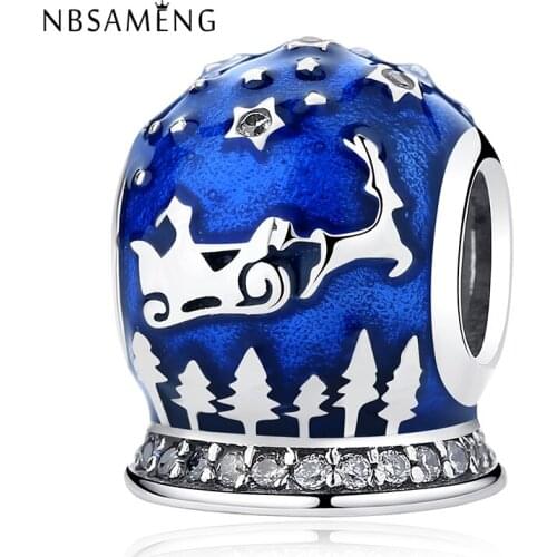 Authentic 925 Sterling Silver Bead Charm Christmas Midnight Blue Enamel Beads Fit Original Bracelets Women DIY Jewelry