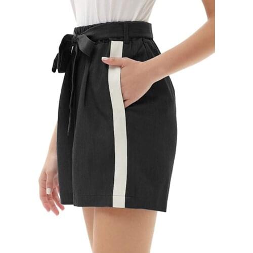 Casual Female Short Pants Adults High Waist Shorts Straight-Leg Pants with Waist Belt for Summer S/M/L/XL/XXL