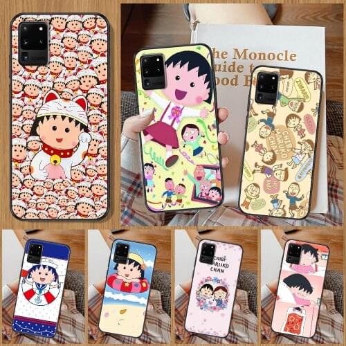 Cartoon Chibi Maruko Chan Phone case For Samsung Galaxy Note 4 8 9 10 20 S8 S9 S10 S10E S20 Plus UITRA Ultra black silicone