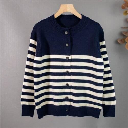 New Fall Winter Stripe Sweater Cardigans Long Sleeve Chic Sweater Womens Fashion O-neck Sweater Cardigan Coat Slim Tops 2021