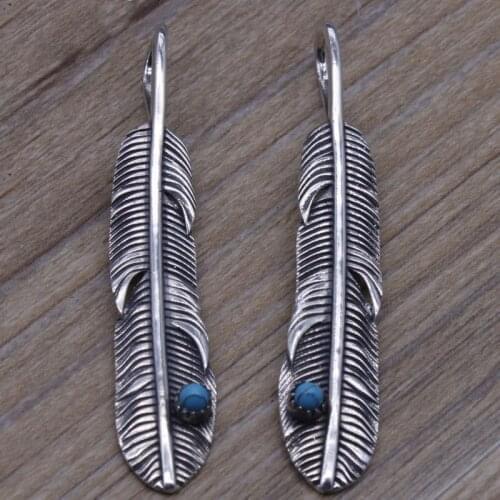 Takahashi Kagura Goros 925 Sterling Silver Blue Turquoise Personality Feather Pendant Creative Retro National Trend Men Jewelry