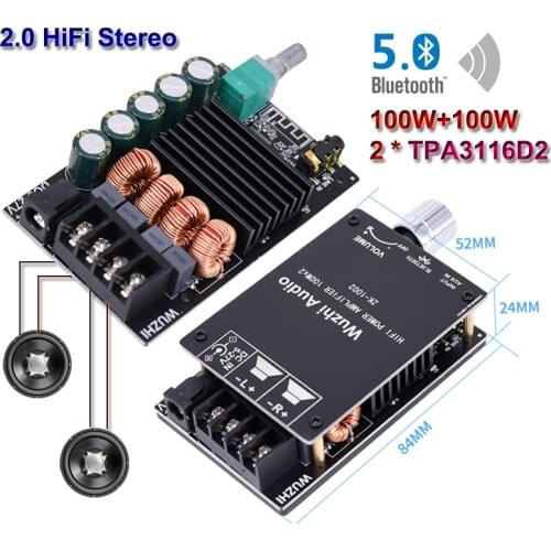 TPA3116D2 2*100W Bluetooth 5.0 Audio Power Amplifier Stereo HiFi Class D Digital TPA3116 Home Theater AUX Mini Music AMP
