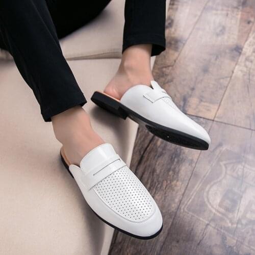 Patent Leather black hollow out loafers men shoes luxury brand designer mules lippers mocassin homme heren schoenen buty damskie