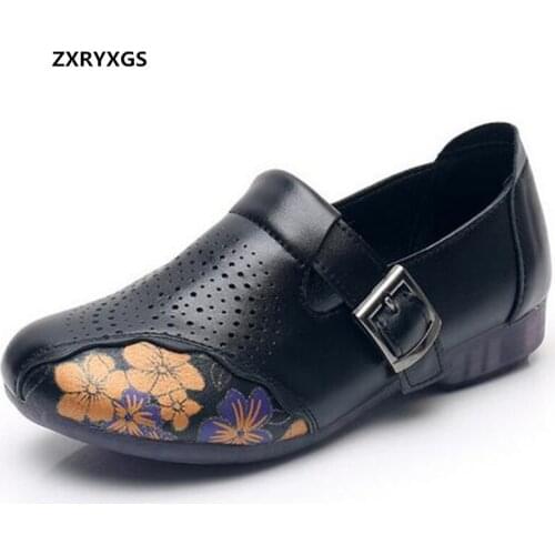 New Autumn Classic Retro Printing Top Cowhide Leather Shoes Women Flats Shoes Large Size Elegant Comfortable Shoes Casual Shoes