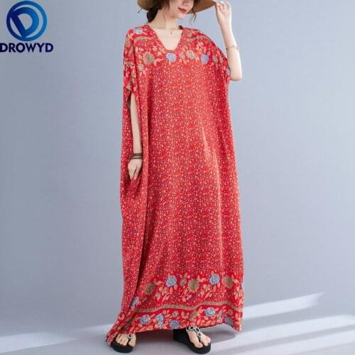 Vintage Boho Floral Print Dress 2021 V Neck Casual Loose Ladies Dress Holiday Long Dresses Woman Girls Maxi Dress Party Vestidos