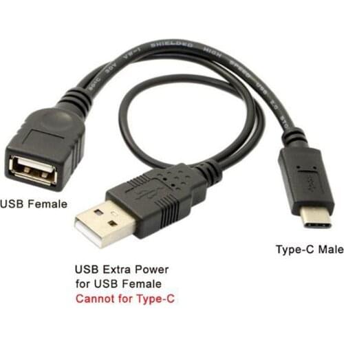 High quality black USB3.1 Type C data line high speed Type-C male to female USB 2.0 OTG USB connection cable with power supply