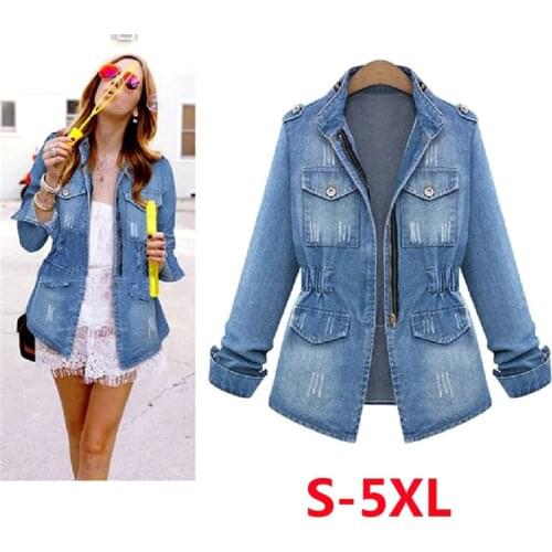 New Long Sleeve Winter Slim Blue Jeans Top For Women Solid Denim Jacket Women Short Overcoat Ladies Jackets Tops 5XL