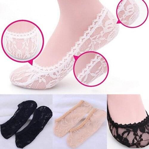 1 Pair Fashion Women Socks Fashion Voile Polyester Lace Antiskid Invisible Liner Flexible Low Cut Boat Socks