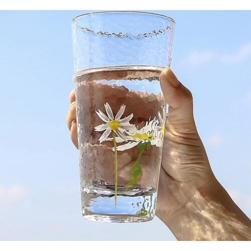260-450ml Daisy Pattern Juice Cup Wine Glass Coffee Mugs Tea Cup Creative Gift Drinkware Scented Tea Milk Sake Home Wedding
